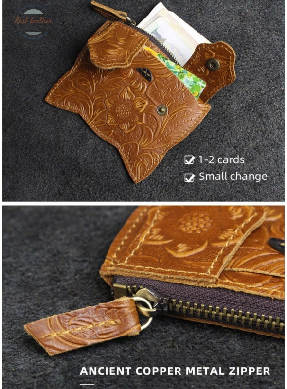 Genuine Leather Cute Cat Coin Purse