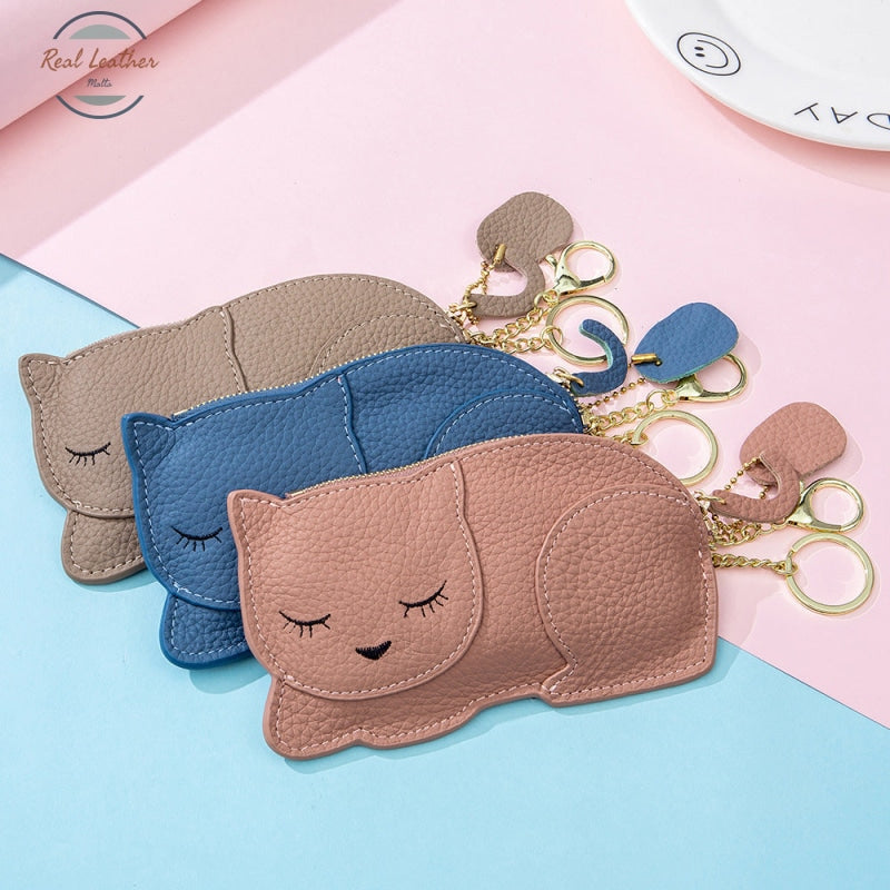 Genuine Leather Cute Cat Coin Purse Coin Purse
