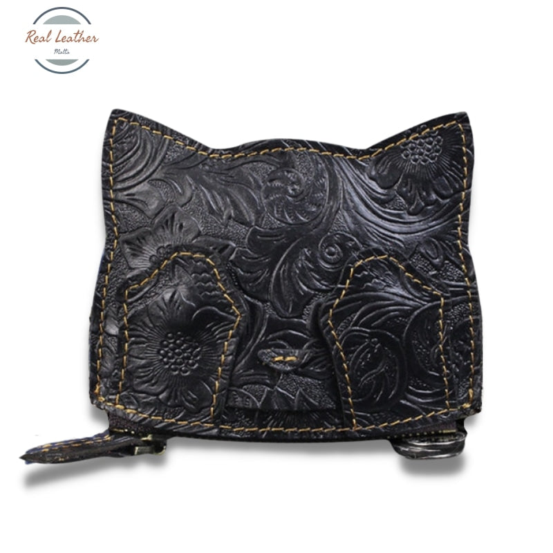 Genuine Leather Cute Cat Coin Purse Black