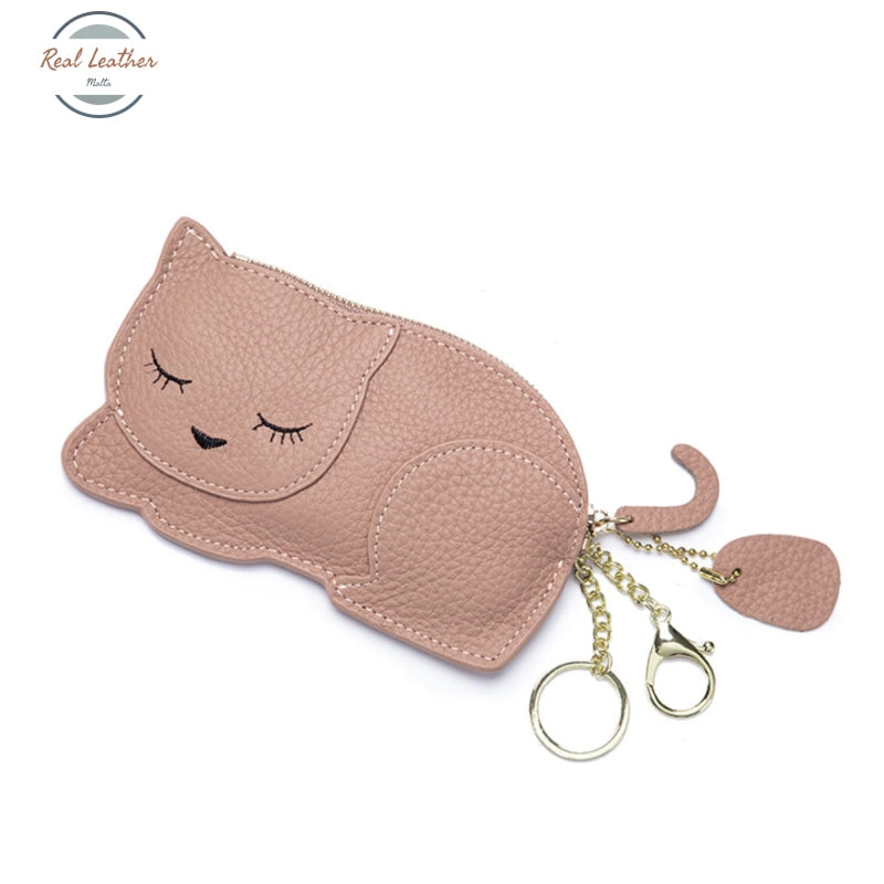 Genuine Leather Cute Cat Coin Purse Pink Coin Purse