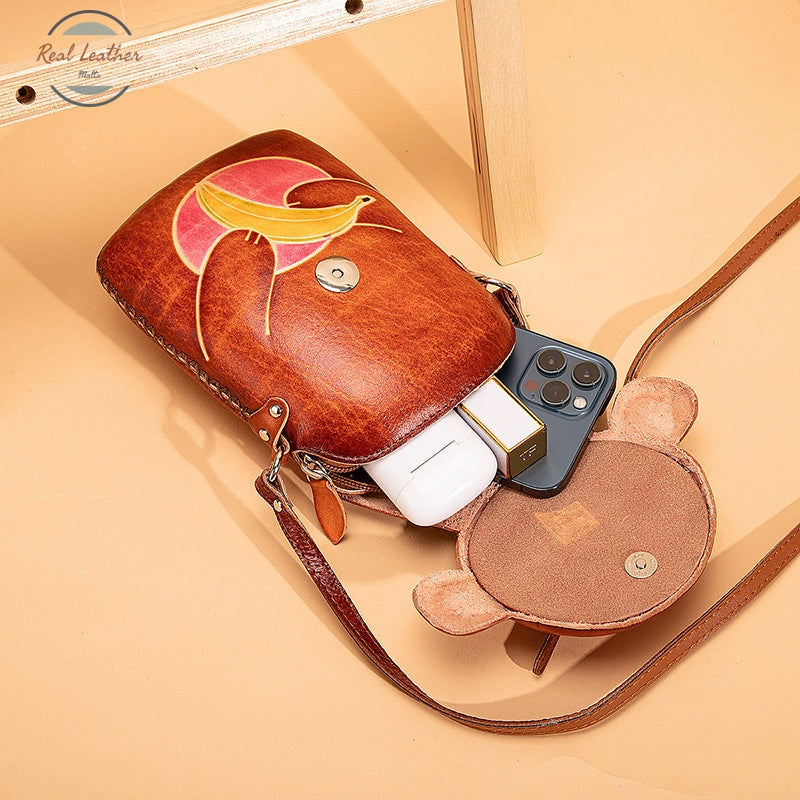 Genuine Leather Cute Character Phone Pouch