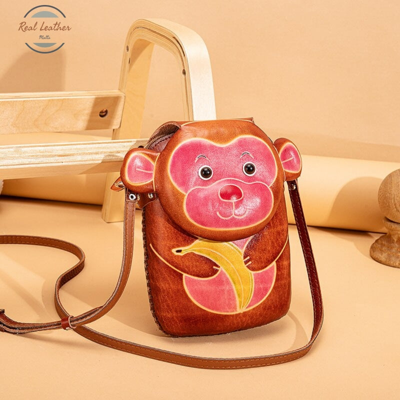 Genuine Leather Cute Character Phone Pouch
