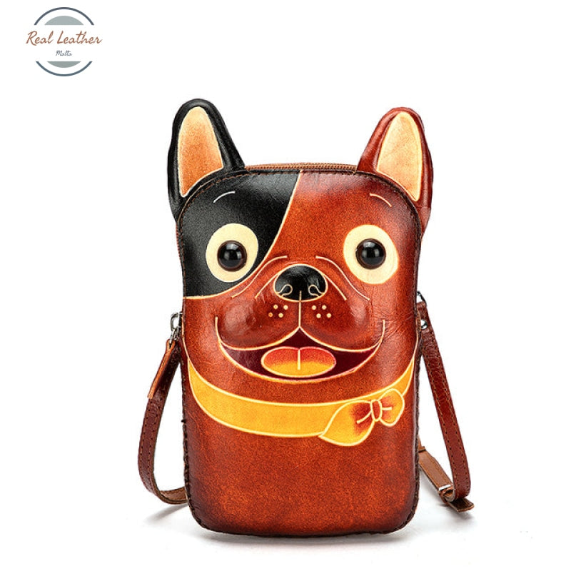Genuine Leather Cute Character Phone Pouch Dog