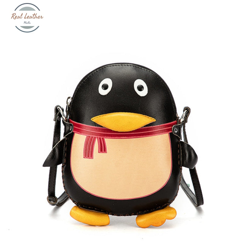 Genuine Leather Cute Character Phone Pouch Penguin