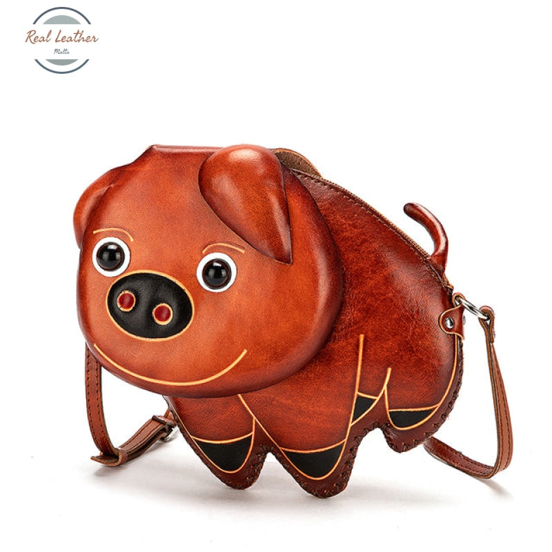 Genuine Leather Cute Character Phone Pouch Pig