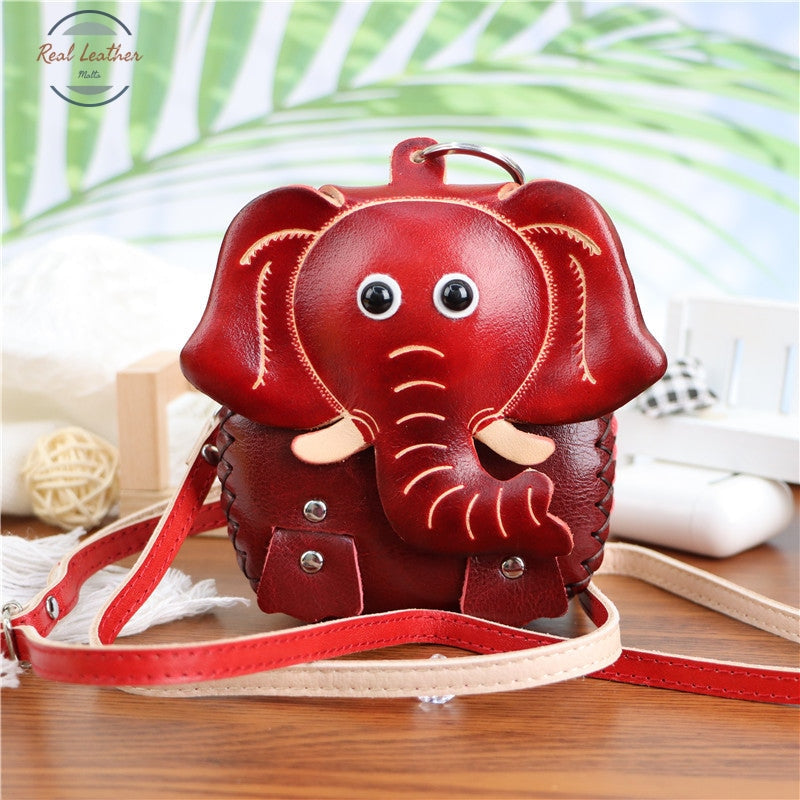 Genuine Leather Cute Elephant Coin Purse Red