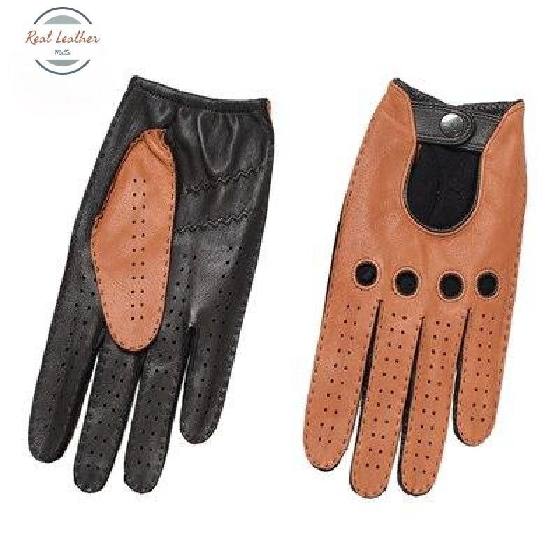 Genuine Leather Deerskin Gloves Camel Black / M Palm 21Cm
