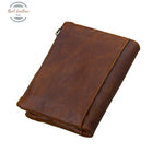 Genuine Leather Double Zipper Short Wallet