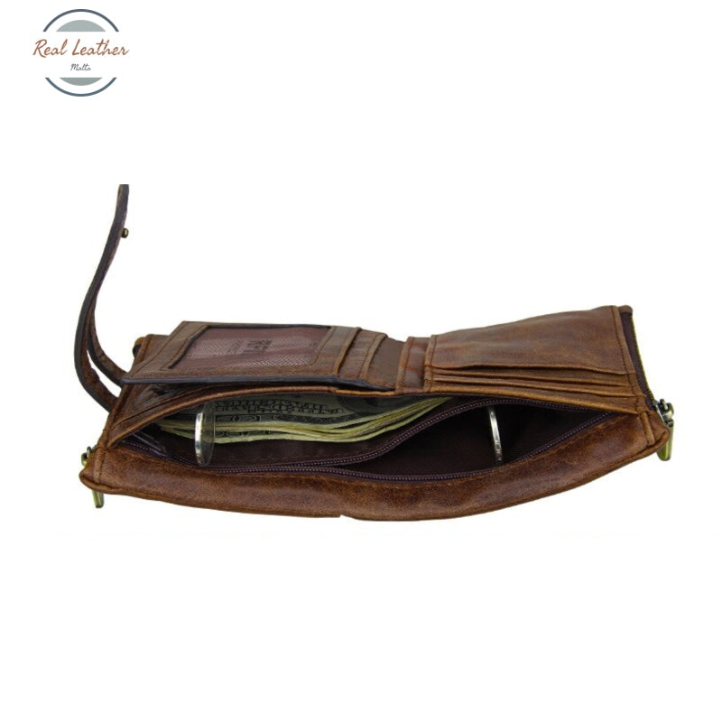 Genuine Leather Double Zipper Short Wallet