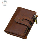 Genuine Leather Double Zipper Short Wallet