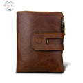 Genuine Leather Double Zipper Short Wallet Coffee