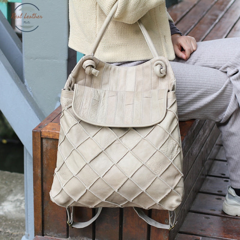Genuine Leather Dual-Use Bag For Women Beige