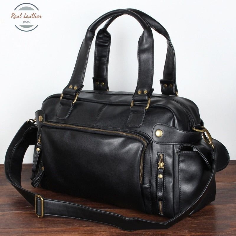 Genuine Leather Duffle Bag Black