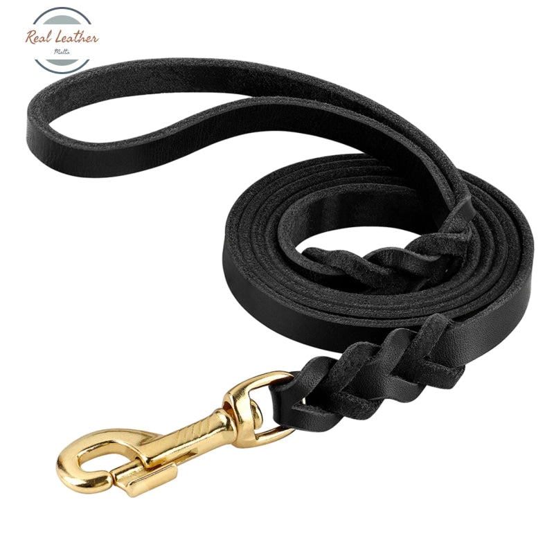 Genuine Leather Durable Braided Dog Collar Leash Set Leash Set