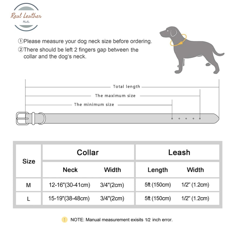 Genuine Leather Durable Braided Dog Collar Leash Set Leash Set