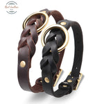 Genuine Leather Durable Braided Dog Collar Leash Set Leash Set