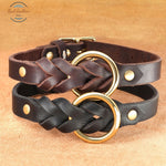 Genuine Leather Durable Braided Dog Collar Leash Set Leash Set