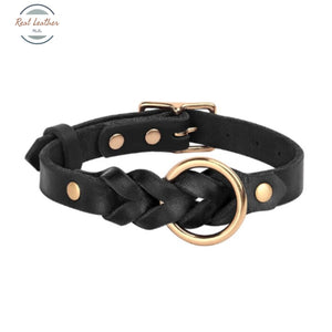 Genuine Leather Durable Braided Dog Collar Leash Set Black Only / Medium Leash Set