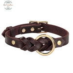 Genuine Leather Durable Braided Dog Collar Leash Set Brown Only / Medium Leash Set