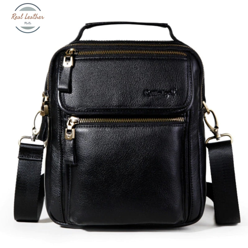 Genuine Leather Flap Casual Shoulder Bag Black