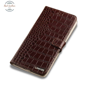 Genuine Leather Flip Case For Iphone For 12 Mini / Deep Brown