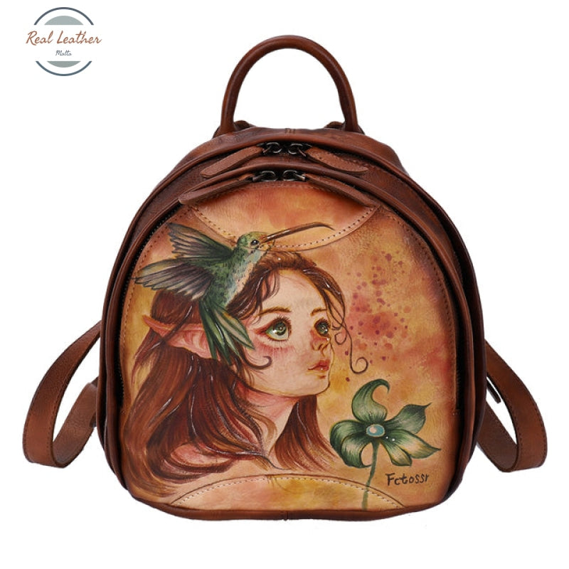 Genuine Leather Hand-Painted Backpack