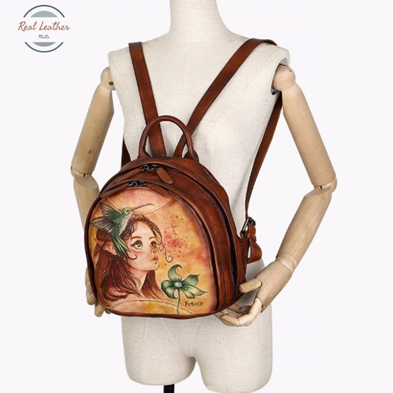 Genuine Leather Hand-Painted Backpack