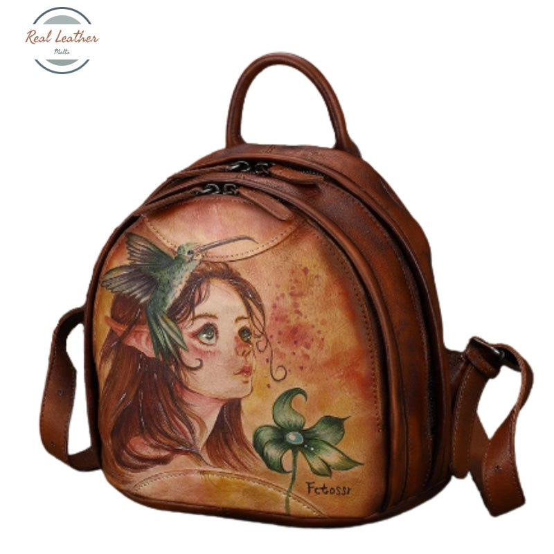 Genuine Leather Hand-Painted Backpack