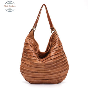 Genuine Leather Hobo Style Shoulder Bag Camel