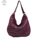 Genuine Leather Hobo Style Shoulder Bag Purple