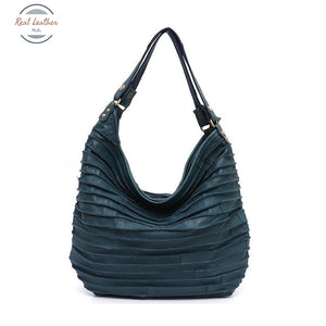 Genuine Leather Hobo Style Shoulder Bag Teal