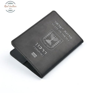 Genuine Leather Israeli Passport Cover Black Covers