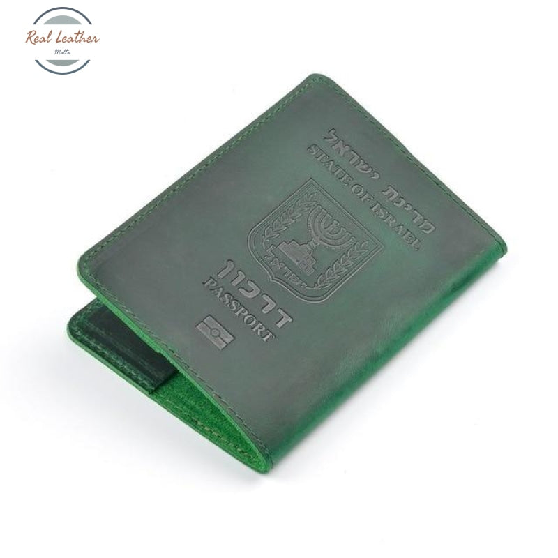 Genuine Leather Israeli Passport Cover Green Covers