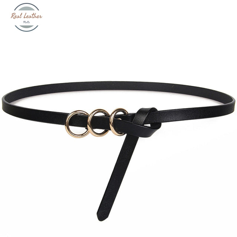 Genuine Leather Knot Slim Belt Black / 105Cm