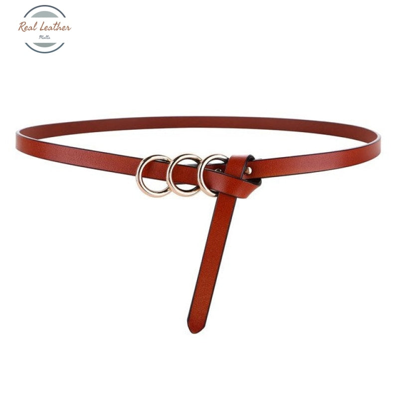 Genuine Leather Knot Slim Belt Brown / 105Cm
