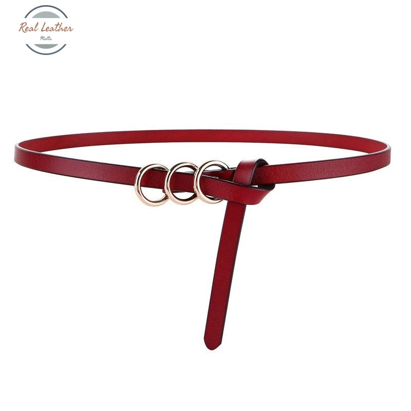 Genuine Leather Knot Slim Belt Red / 105Cm