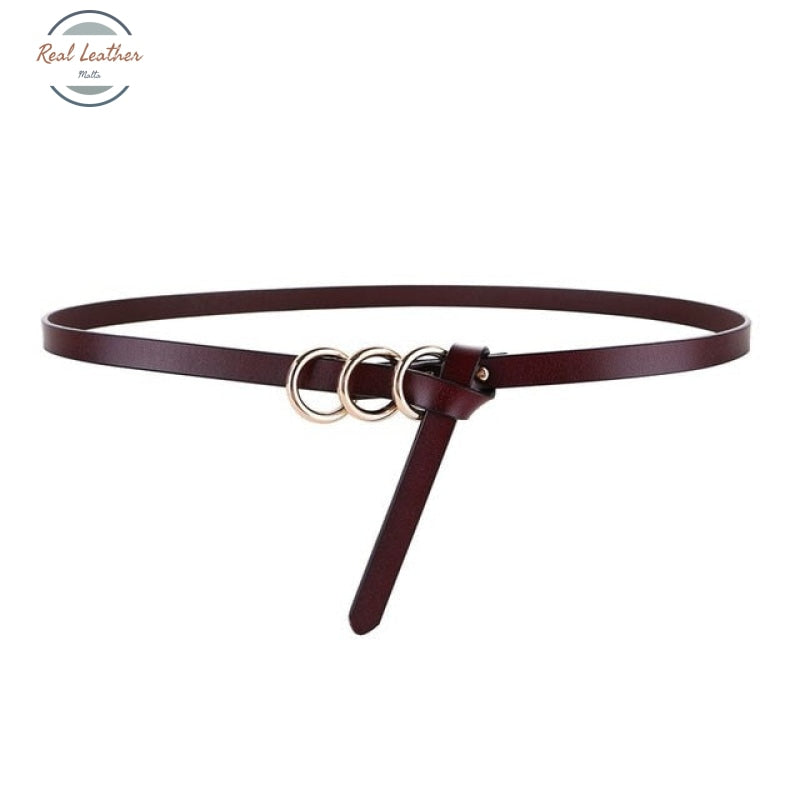 Genuine Leather Knot Slim Belt Red Brown / 105Cm