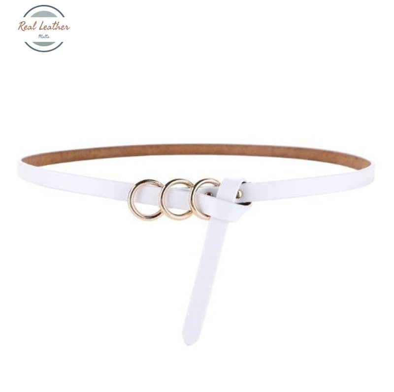 Genuine Leather Knot Slim Belt White / 105Cm