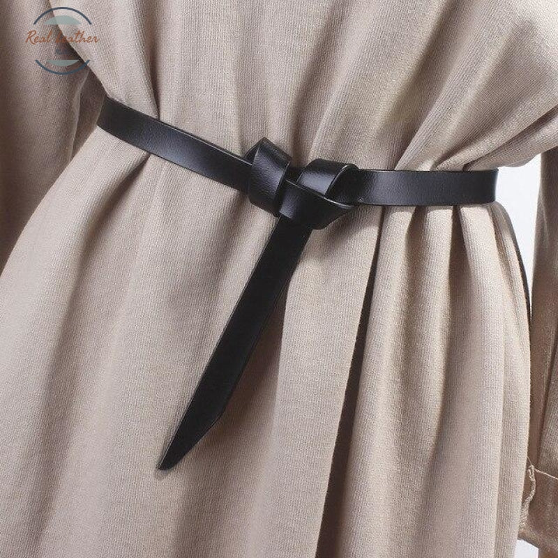 Genuine Leather Knot Waist Belt Black / 110Cm Belts