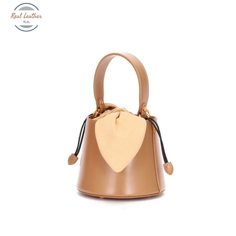 Genuine Leather Ladies Bucket Bag Apricot Handbags