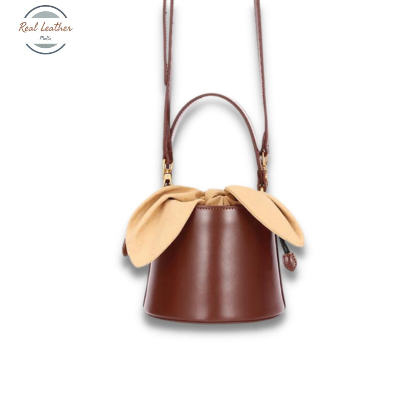 Genuine Leather Ladies Bucket Bag Caramel Handbags
