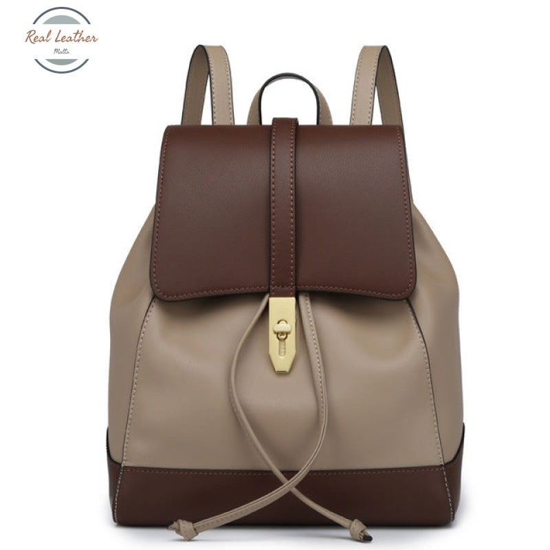 Genuine Leather Ladies Everyday Backpack Khaki