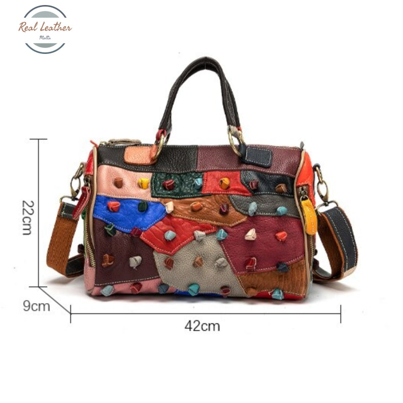 Genuine Leather Ladies Patchwork Handbag