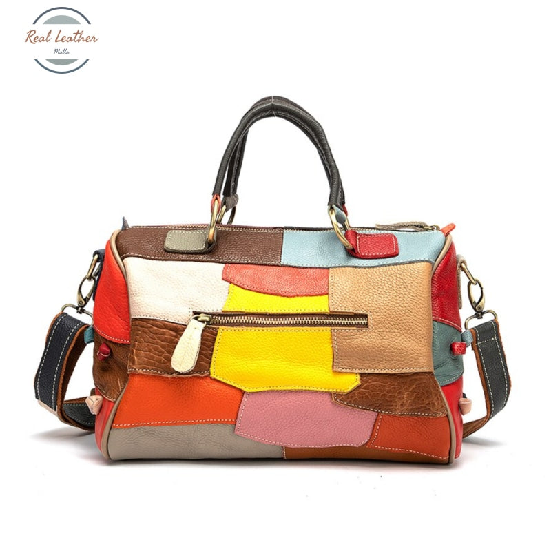 Genuine Leather Ladies Patchwork Handbag