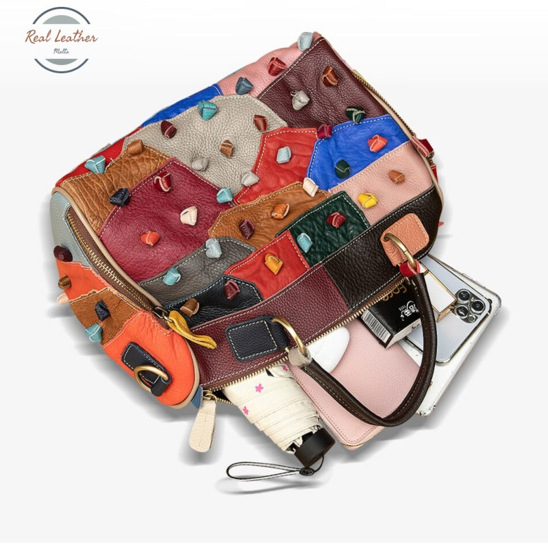 Genuine Leather Ladies Patchwork Handbag