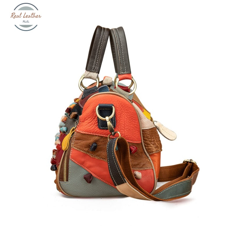 Genuine Leather Ladies Patchwork Handbag