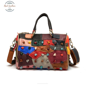 Genuine Leather Ladies Patchwork Handbag