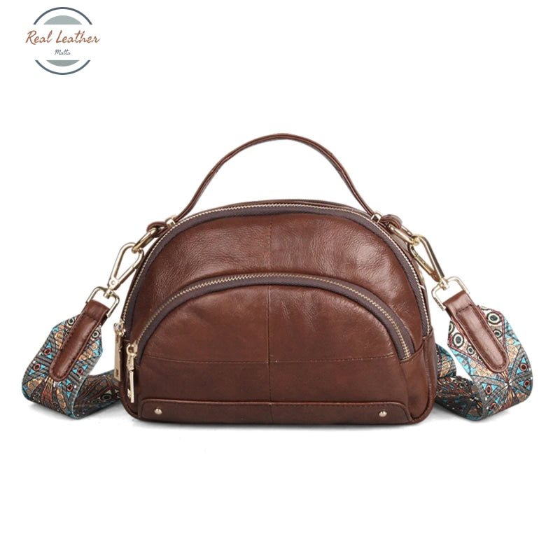 Genuine Leather Ladies Single Shoulder Crossbody Bag Coffee