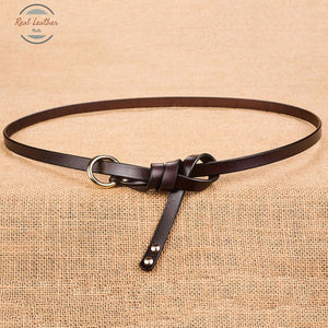 Genuine Leather Ladies Slim Knot Belt Coffee / 105Cm Under31 Inch Buckles