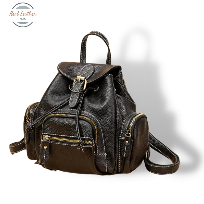 Genuine Leather Ladies Travel Rucksack Black